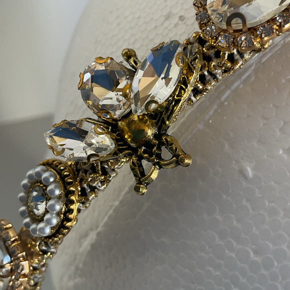 Mexican Artisan Gold Crystal Bee Headband • Handmade • Bridal Wedding Party - Picture 8 of 9